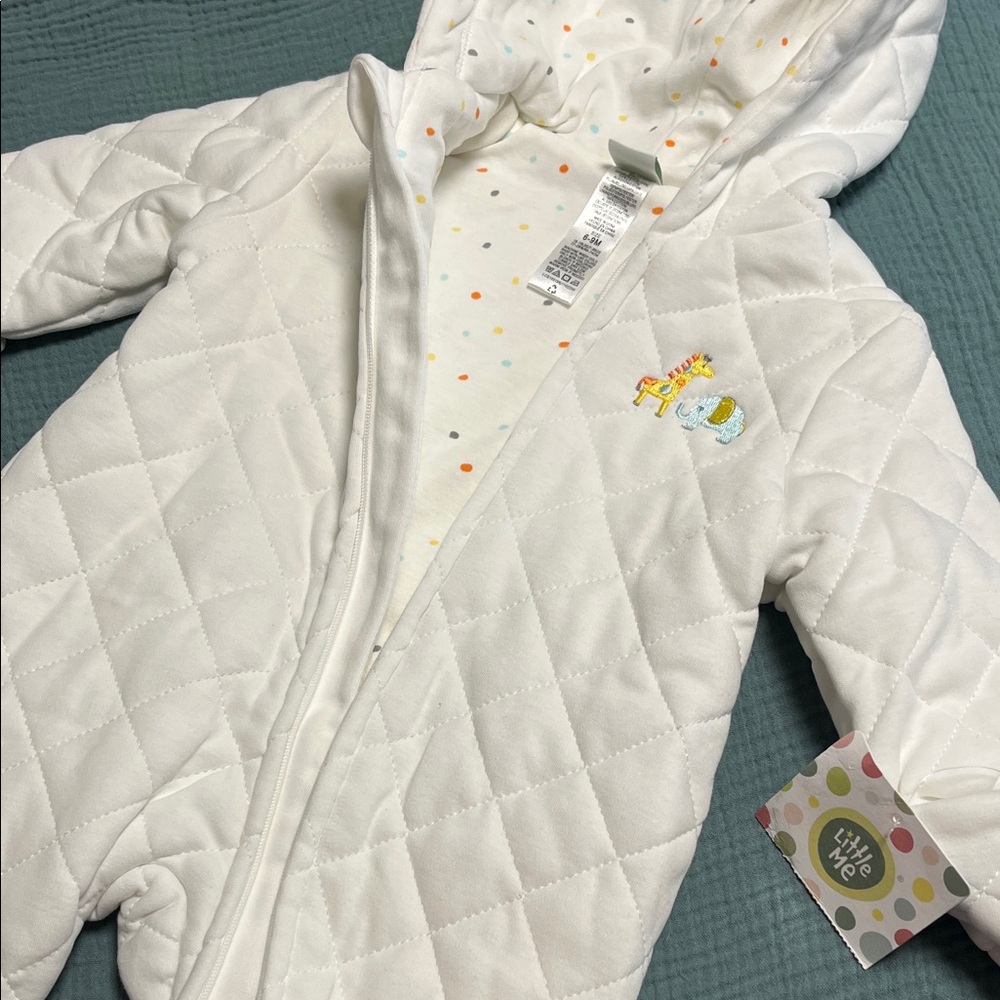 Little Me White Quilted Footie with Hood